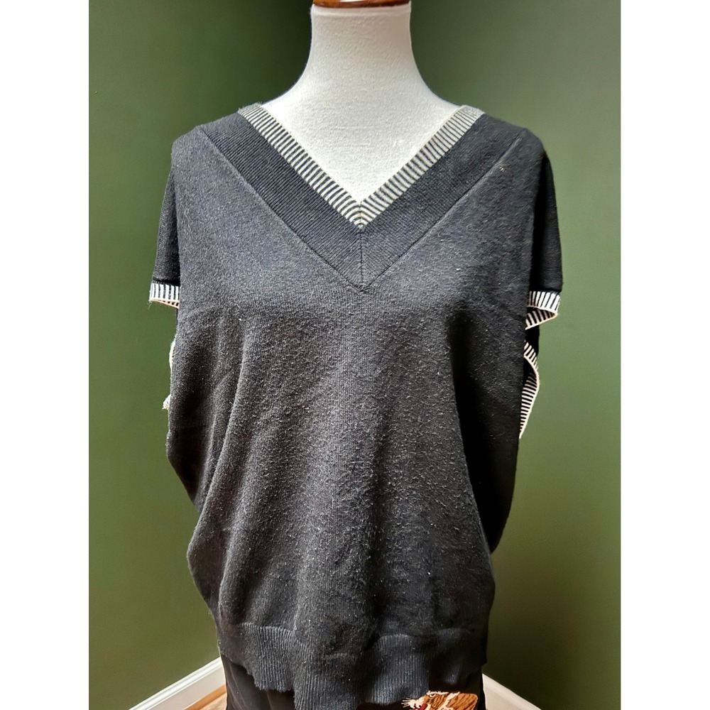 Dokotoo‎ V-Neck Striped Trim Short Sleeve Oversized Sweater Women's Size XL